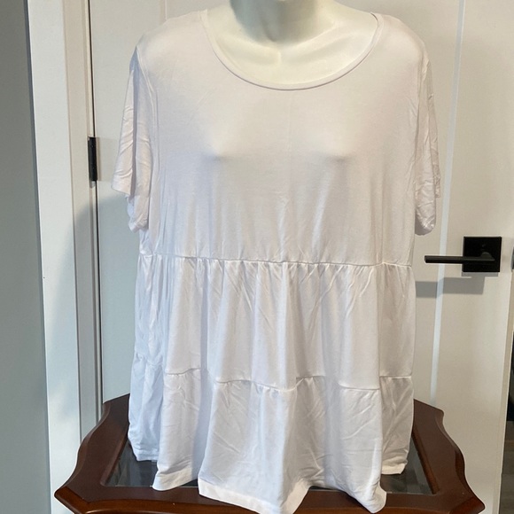 George Womens Top XL Tee Shirt White Scoop Neck Panels Short Sleeve Rayon Soft - Picture 1 of 7